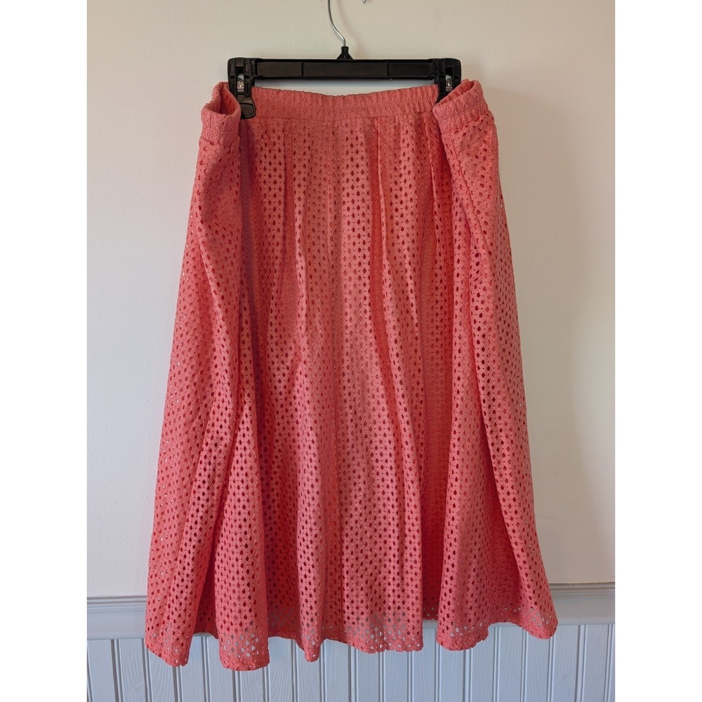 CJ Banks Maxi Skirt 3X Coral Eyelet Pleated Coastal Grandma Cottagecore Brunch